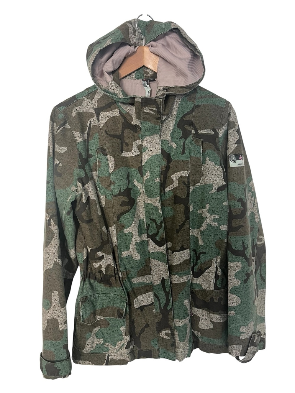 Volcom Camo Utility Jacket Womens Medium Camouflage Canvas Hooded Coat